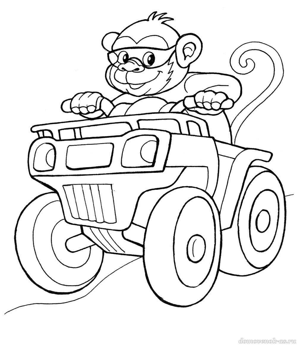 Раскраска обезьянка на машине